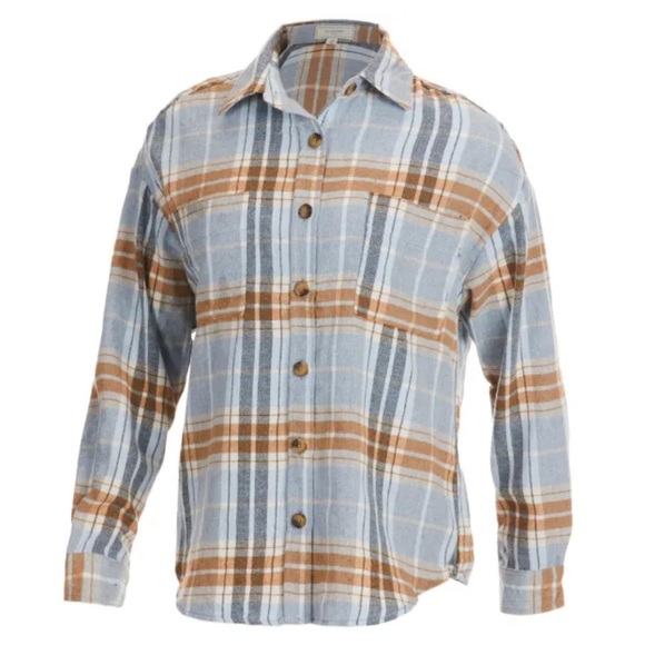 NO COMMENT Oversized Boyfriend Shacket Flannel - Picture 2 of 5